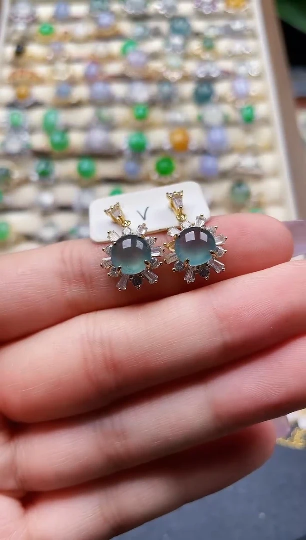 银S925镶嵌翡翠耳饰87