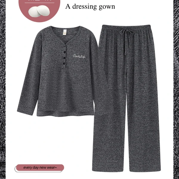 睡衣女春秋款时尚韩版纯欲宽松长袖长裤家居服套装-B170