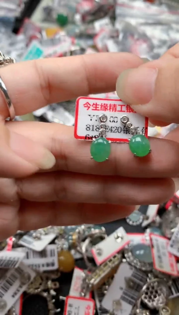 银S925镶嵌戒指翡翠天然A货缅甸翡翠