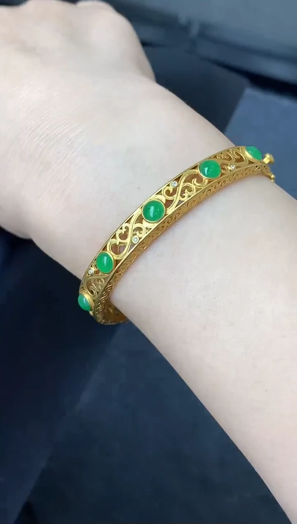 18K金镶嵌手镯翡翠615-中国好珍宝