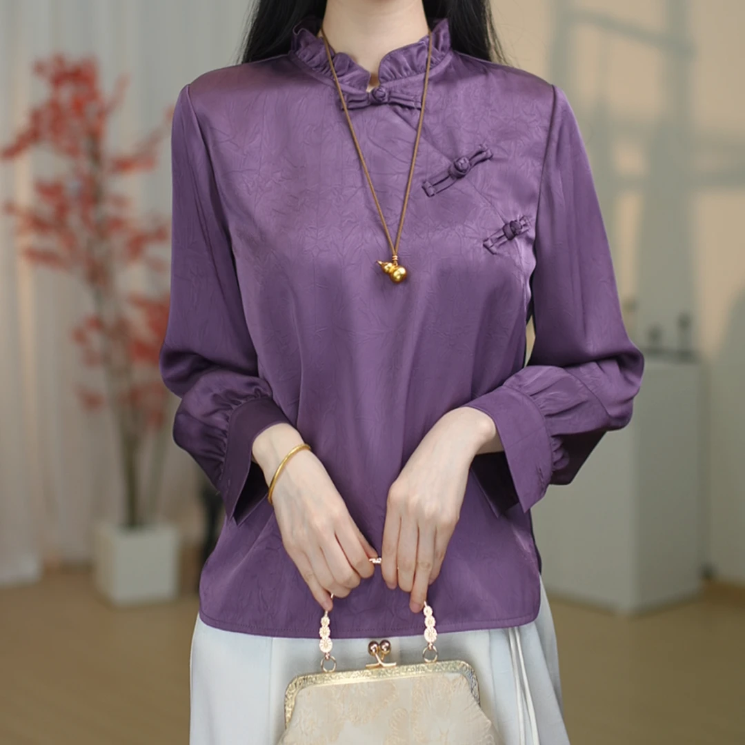 【3901-紫月扣】新中式国风套头女款打底衫-园园