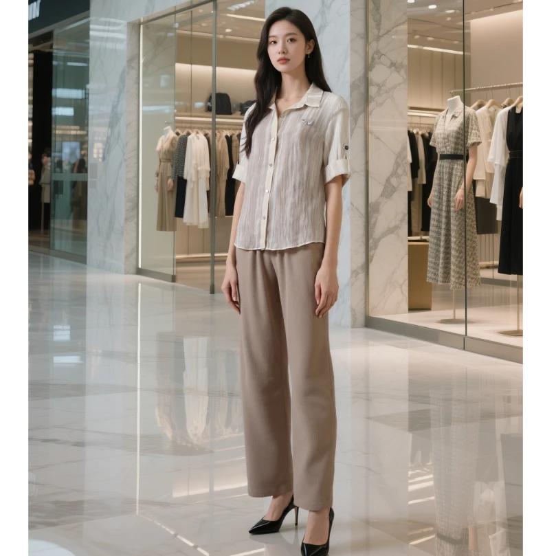 A022-虞墨夏季休闲风衬衫百搭时尚简约气质通勤套装