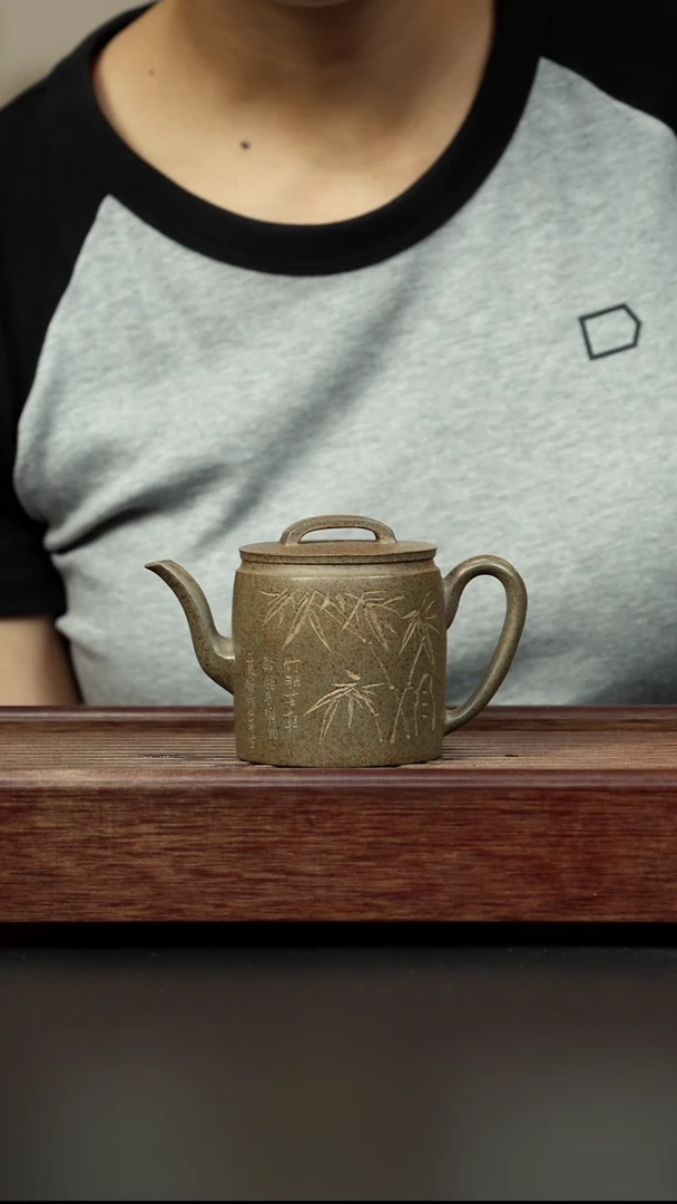 紫砂茶壶青段柴烧 直筒壶