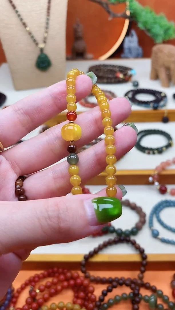 未镶嵌蜜蜡手链单圈蜜蜡和田南红手串