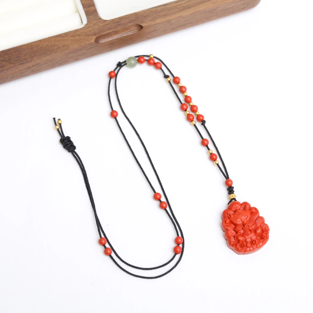 含辰砂工艺品【海边】朱砂 凤九 项链（多样性发货）