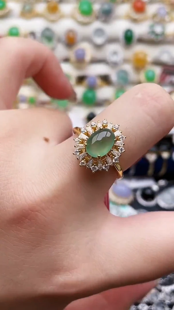 银S925镶嵌戒指翡翠70