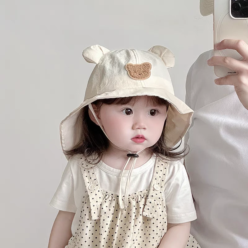 宝宝帽子春夏薄款速干透气防晒帽婴幼儿带披肩遮阳帽户外太阳帽韩