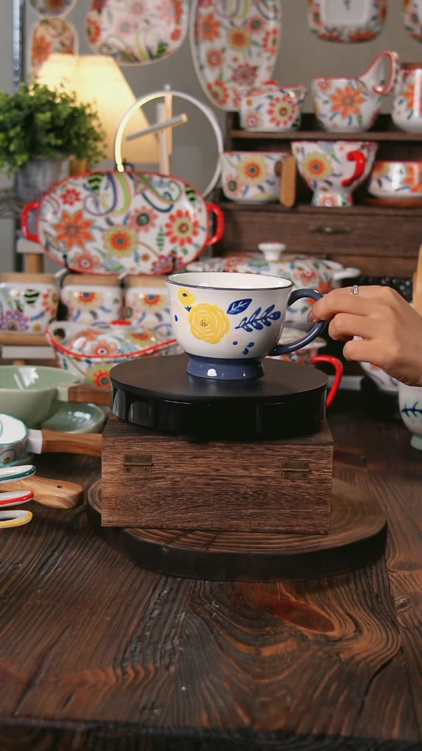 盘四季春天陶瓷水杯