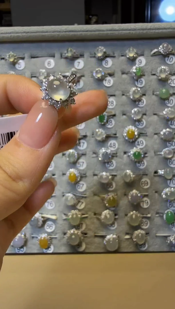 银S925镶嵌戒指翡翠925银镶缅甸A货翡翠戒指6