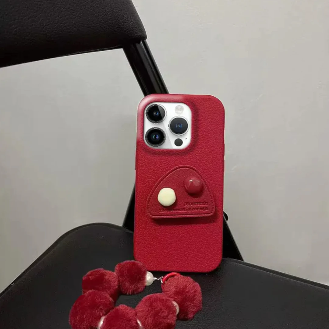 简约红色皮质支架适用苹果16promax/14/13华为VIVO小米OPPO手机壳