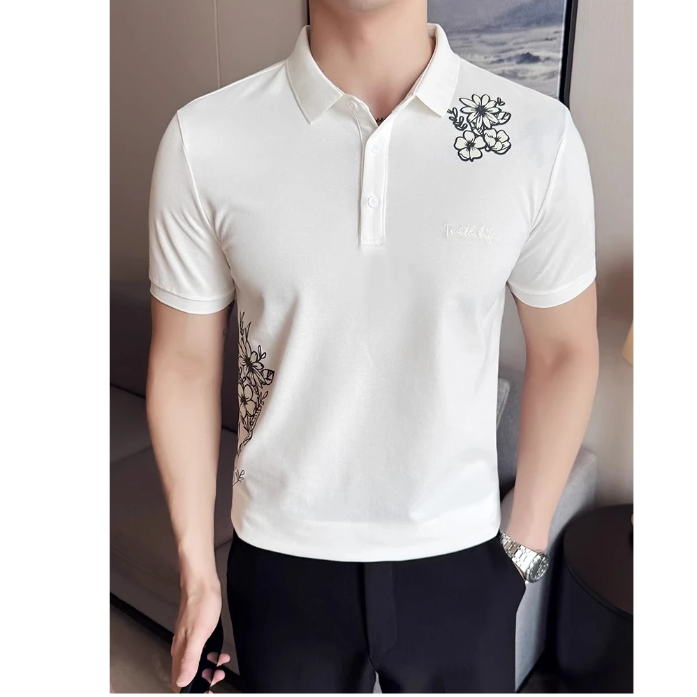 印花短袖男款polo衫夏季冰丝薄款痞帅高级感时尚百搭男士半袖t恤
