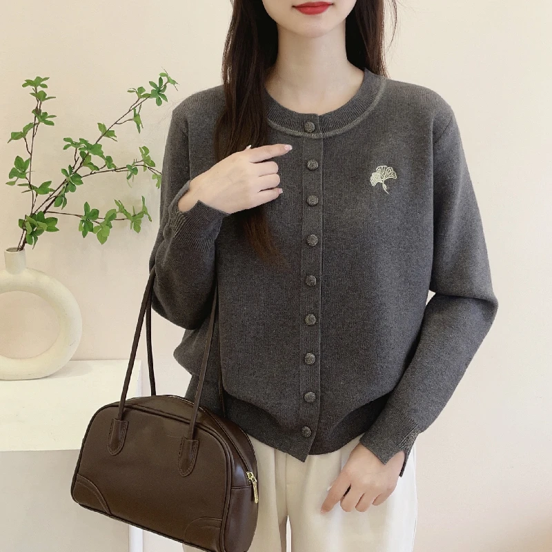 【银杏叶】针织衫外套宽松长袖2025新款春装时尚洋气开衫上衣