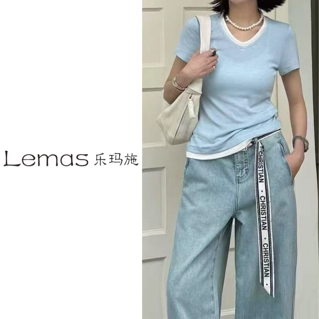 【Lemas】青瓷意欢 假两件短袖5920