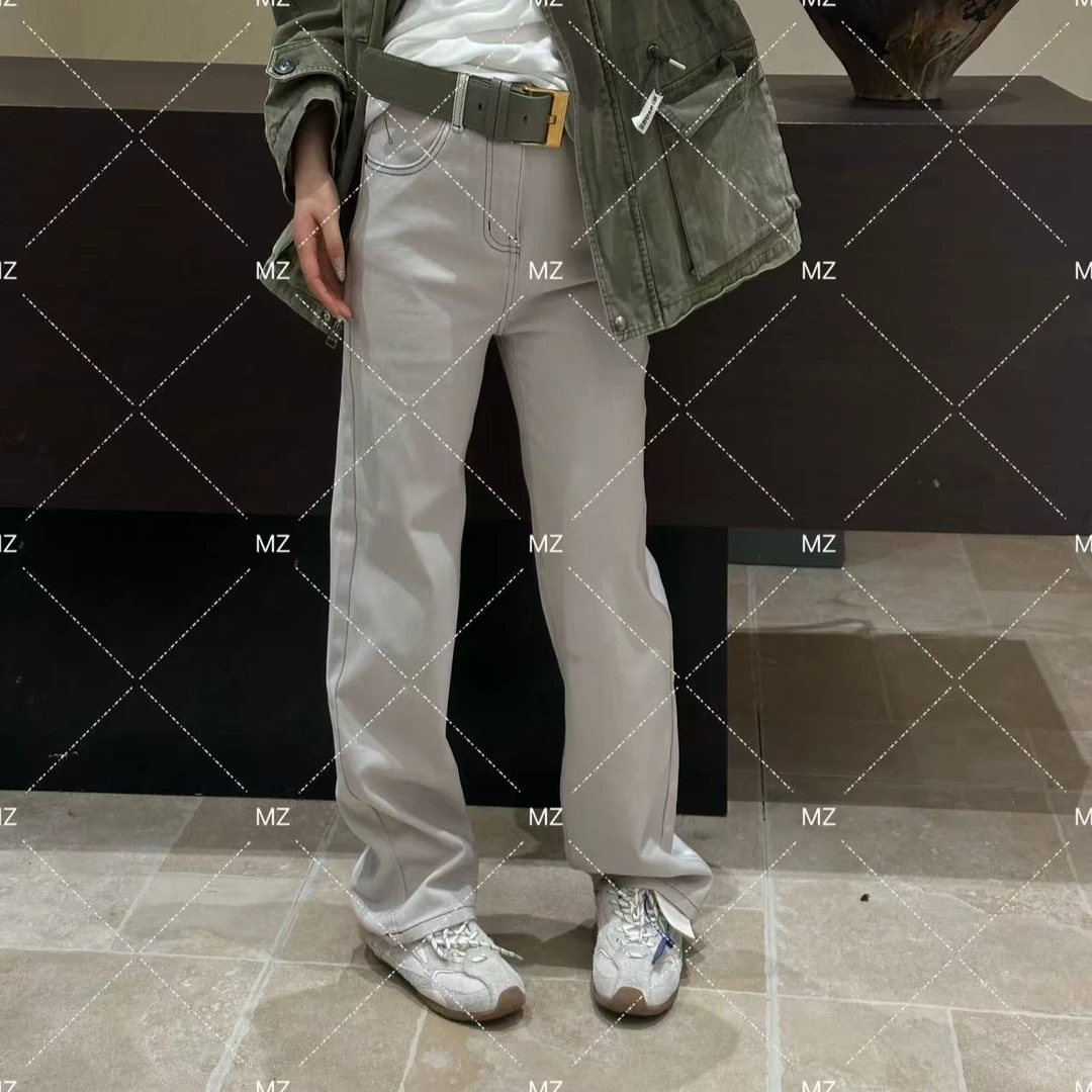 早春浅色高腰直筒窄版牛仔裤A725