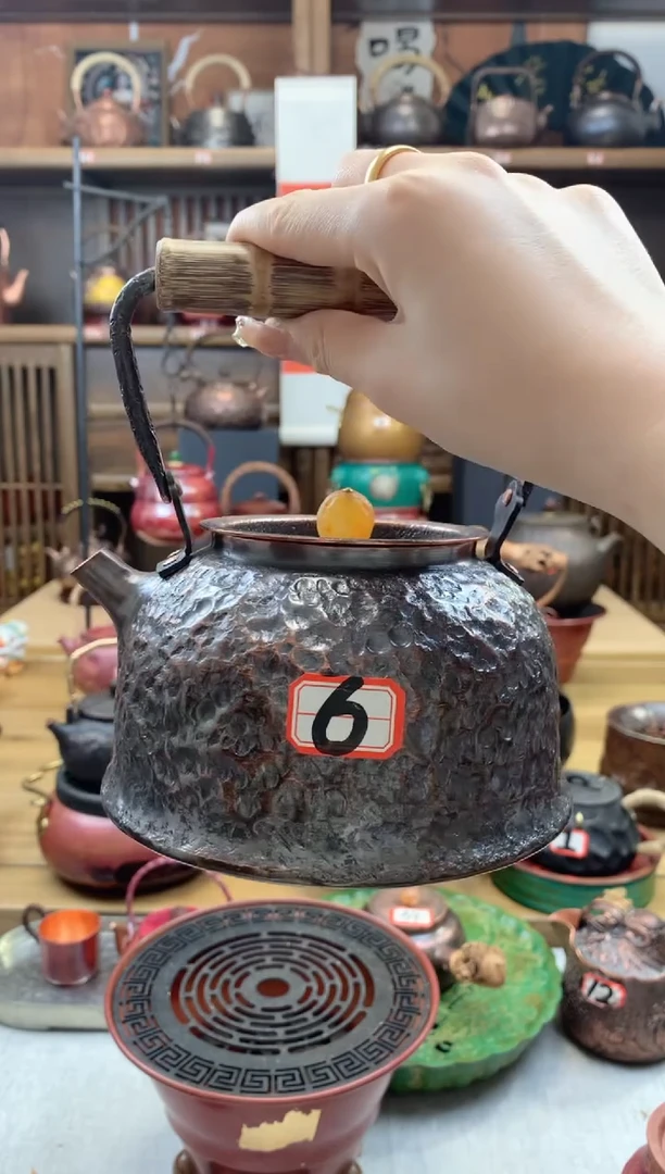 莹*大号竹节黑石头锤纹精品壶