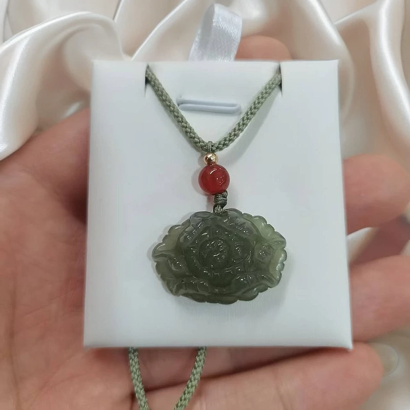 非金属棉绳项链 冰底玉莲花精雕工艺百搭饰品精美编绳