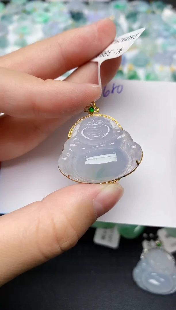 颈饰18K金镶嵌翡翠天然缅甸A货翡翠百元以上9元证书费自理