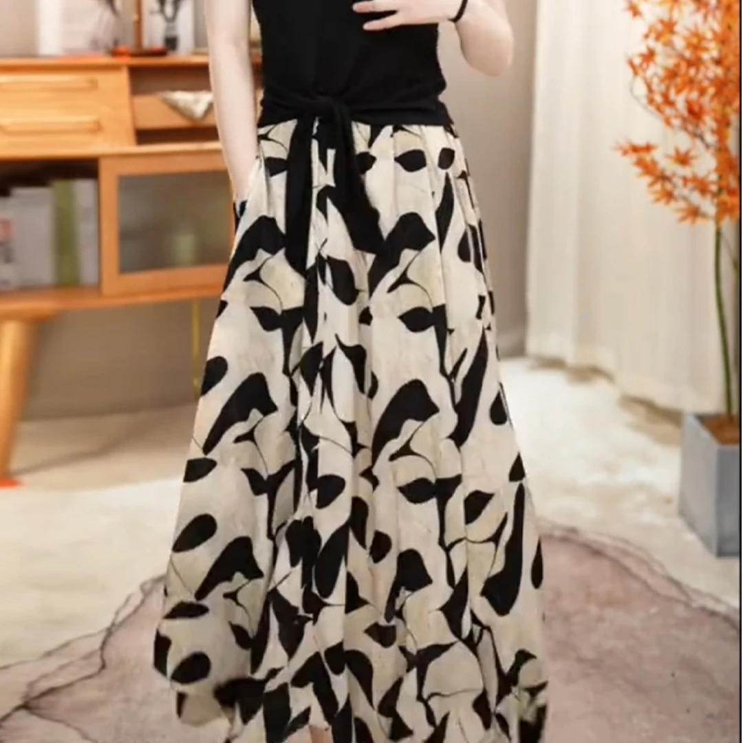 【印花半身裙】春夏新款时尚减龄百搭遮肉高腰印花垂感半身裙 Q156