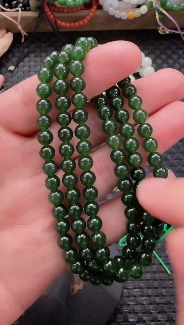 颈饰未镶嵌和田玉6mm碧玉108长链