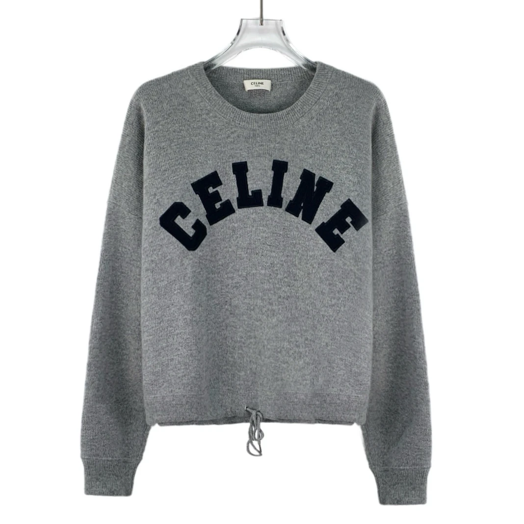 99新 Celine/思琳  IW0856   灰色logo字母刺绣羊毛卫衣 XS码