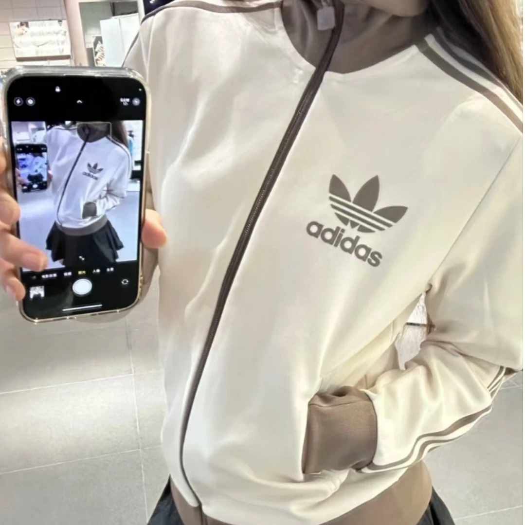 adidas 立领条纹拉链翻领长袖夹克JC5807
