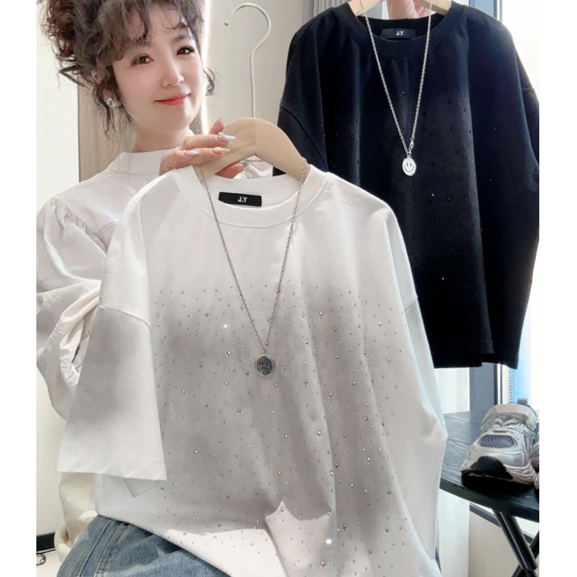 潮牌宽松男童满天星T恤春季时尚简约水洗烫钻半袖休闲帅气短袖t