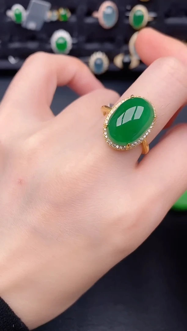 银S925镶嵌戒指翡翠天然a货翡翠648