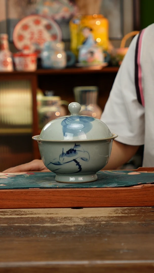 摆件景德镇纯手工釉下彩精品茶具水杯