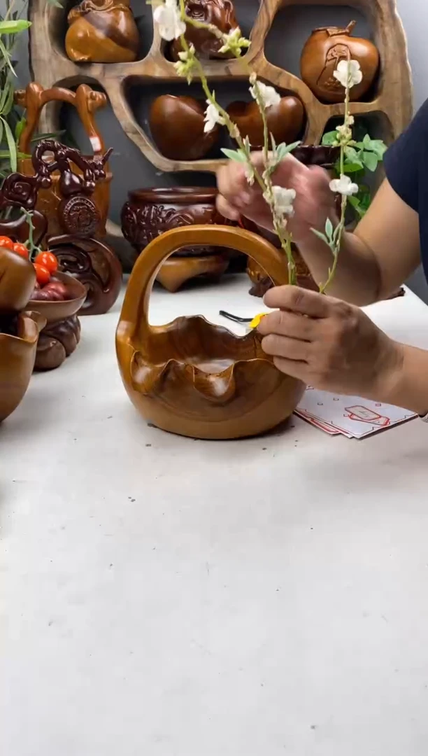 香樟木A22荷叶提篮/尺寸
