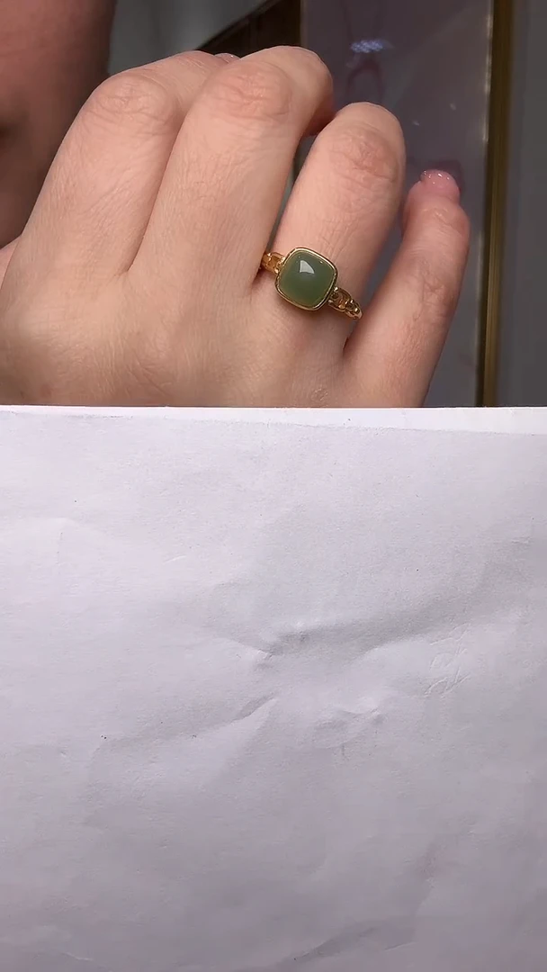 银S925镶嵌戒指和田玉（碧玉）碧玉戒指