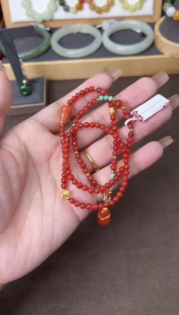 颈饰银S925镀金镶嵌南红玛瑙ys