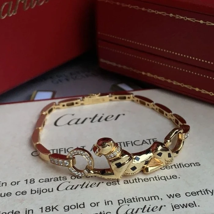 99新 Cartier/卡地亚 小花6珊 黄金 卡地亚 猎豹 半钻 手链