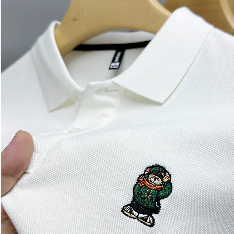 John Bunni100%纯棉长袖t恤男士刺绣POLO衫春秋新款宽松休闲上衣