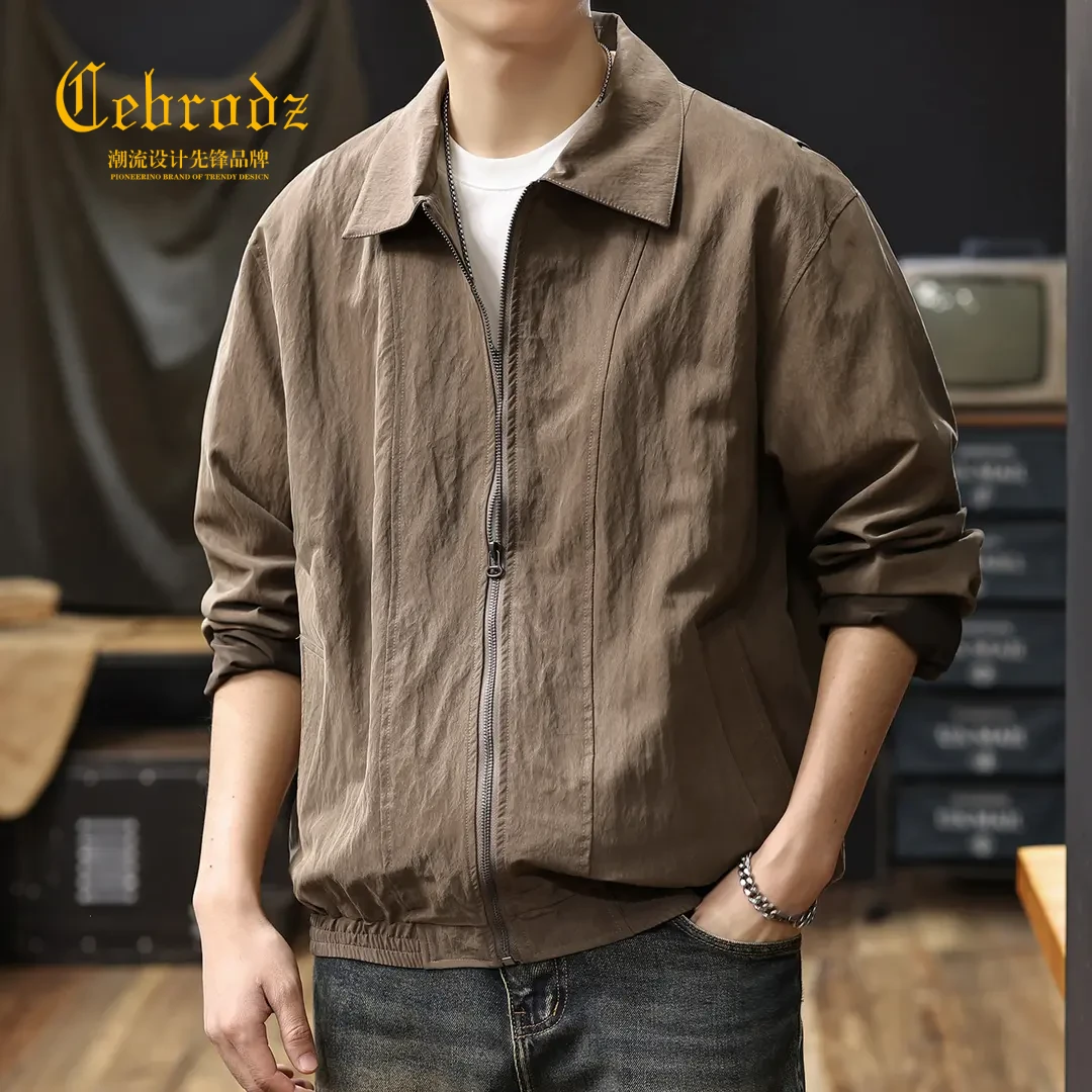 法国Cebrodz天丝复古高端外套男秋季新款潮流痞帅丝滑夹克潮宽松