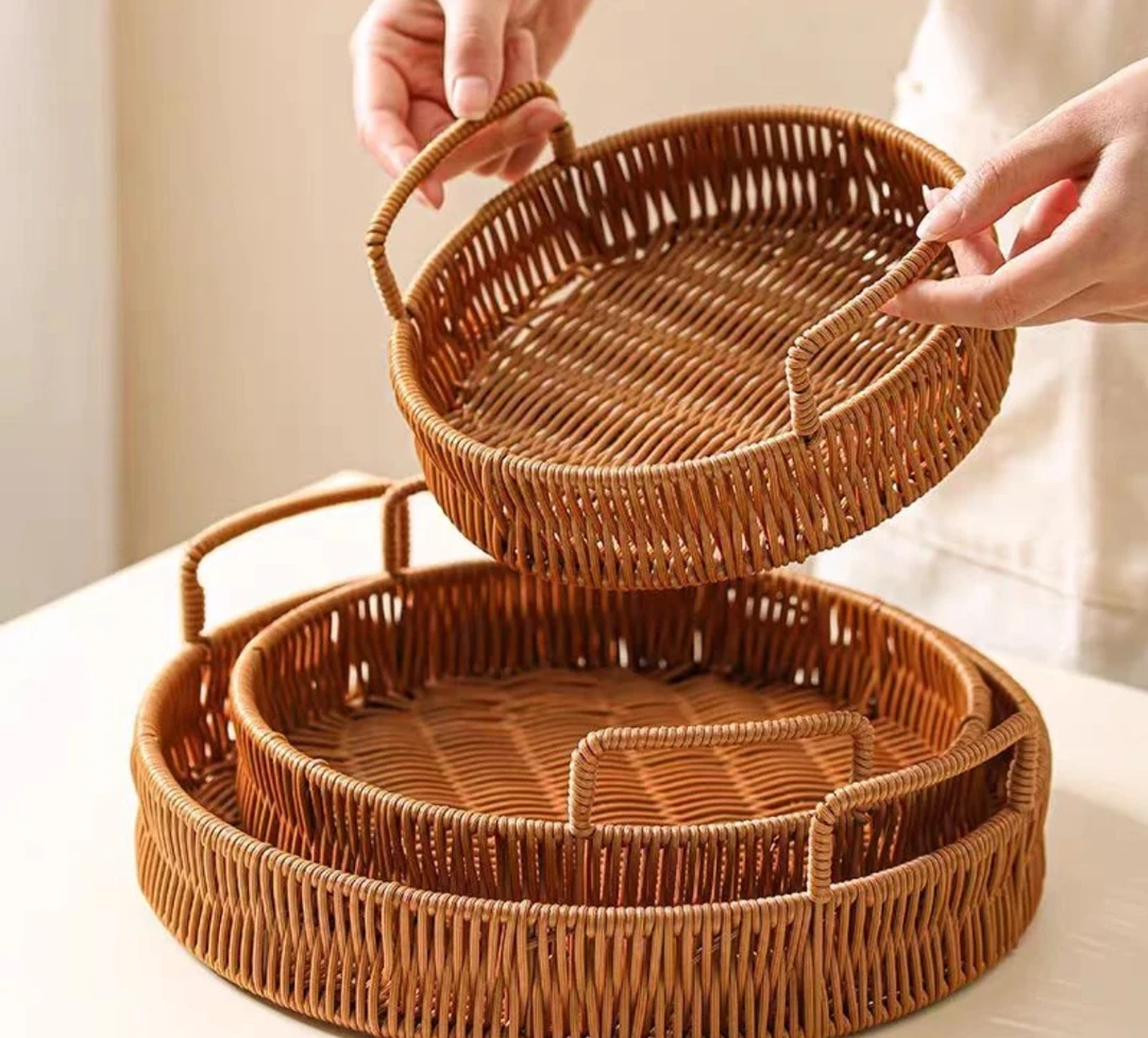 (拍一发三)圆形零食点心茶点盘/家用桌面面包蛋糕托盘纯手工编织