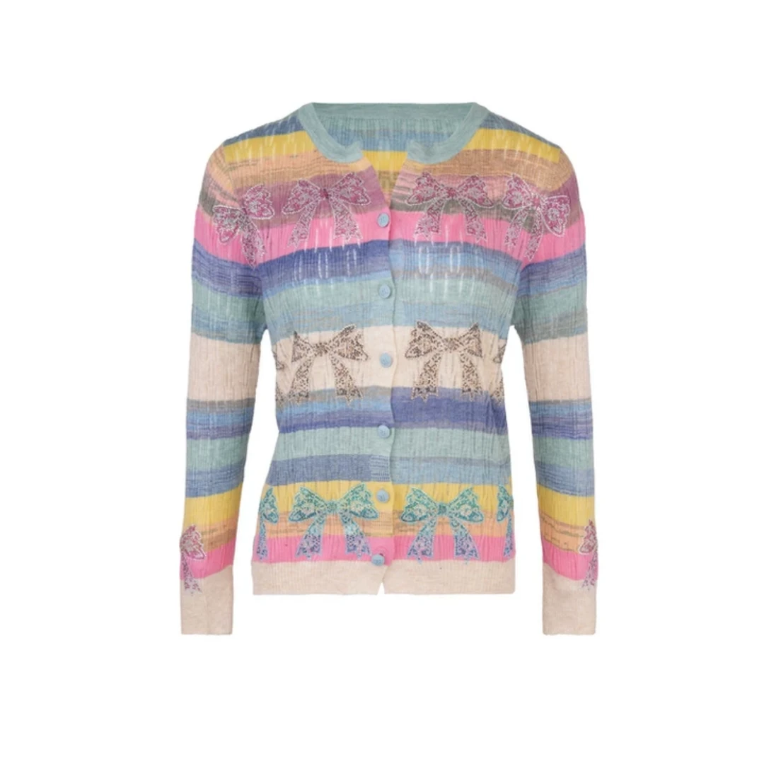 TCH服饰店-潮牌多色烫钻蝴蝶结时尚休闲针织开衫T75A43E5007