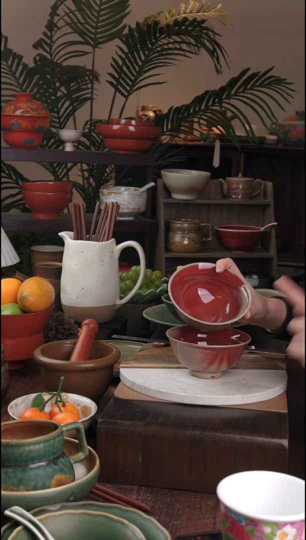 碗景德镇手工高温餐具钧红米饭碗