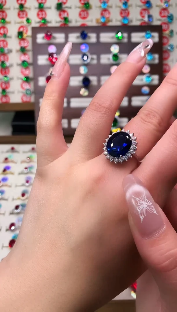 无925银典藏 轻奢 斯里兰卡蓝色系12*14戴妃戒指