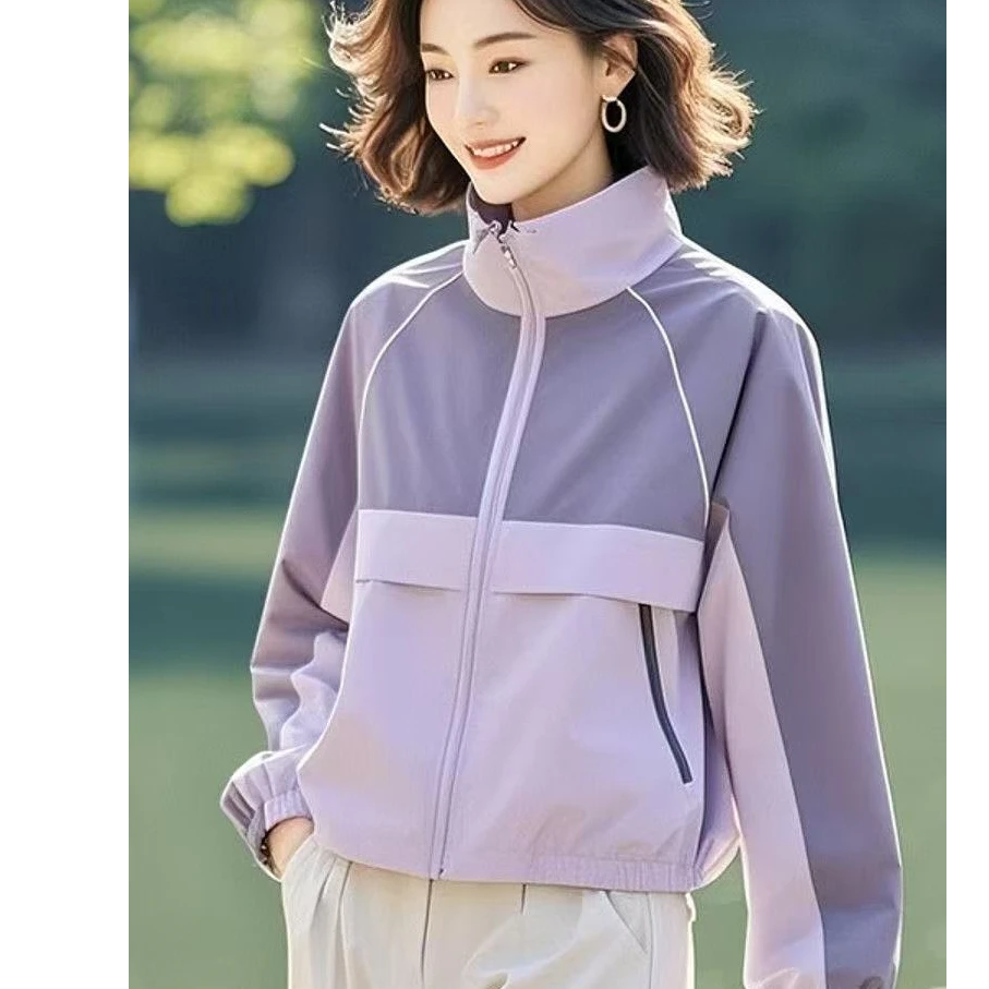 2025秋款设计感休闲百搭高级感超好看紫色冲锋衣女夹克薄外套短款