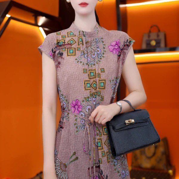 2025新款海棠醉韶连衣裙新中式中长款宽松裙子气质夏季正品女显瘦