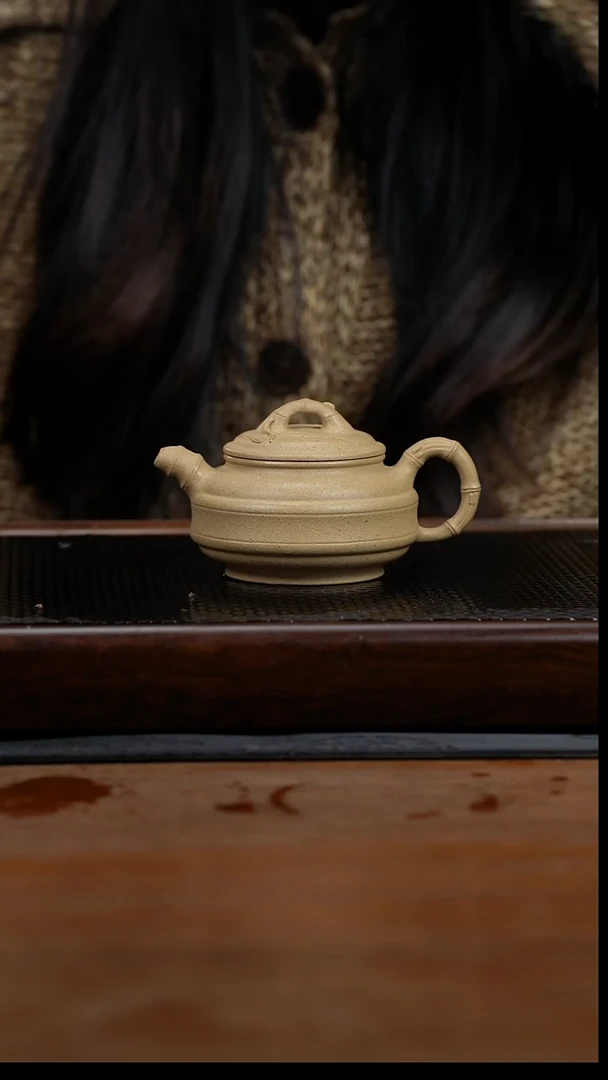 茶壶紫砂155cc黄龙山原矿本绿双线竹鼓1