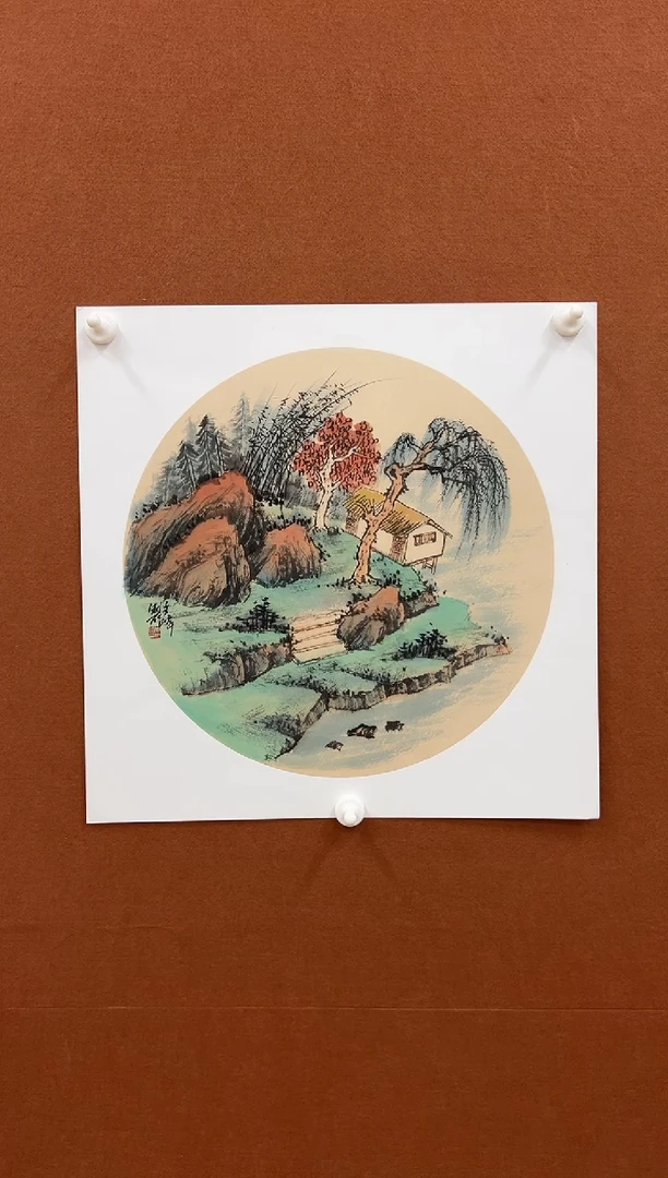 国画李文峰三尺斗方卡纸山水