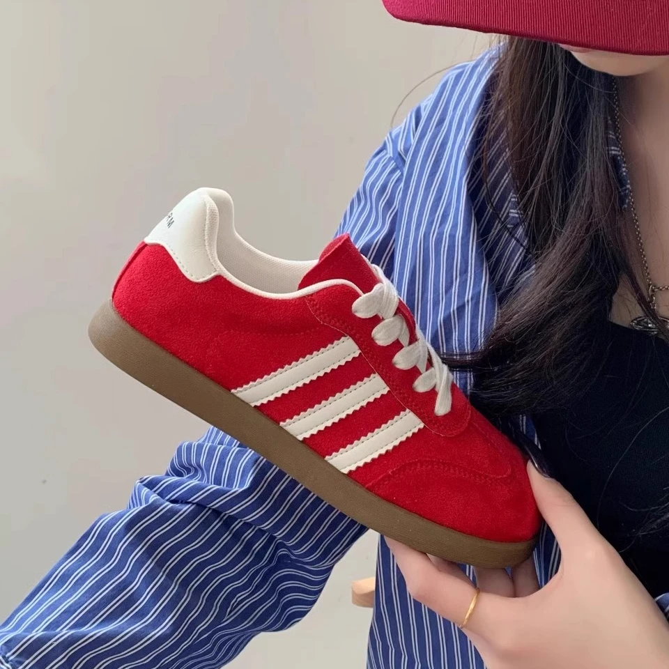 红色阿甘鞋女2025春夏新款运动轻便休闲软底板鞋厚底百搭德训鞋潮
