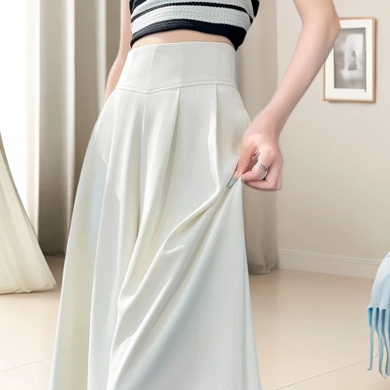 白色冰丝阔腿裤女垂感宽松显瘦拖地裤裙夏季2025西装裤高级感洋气