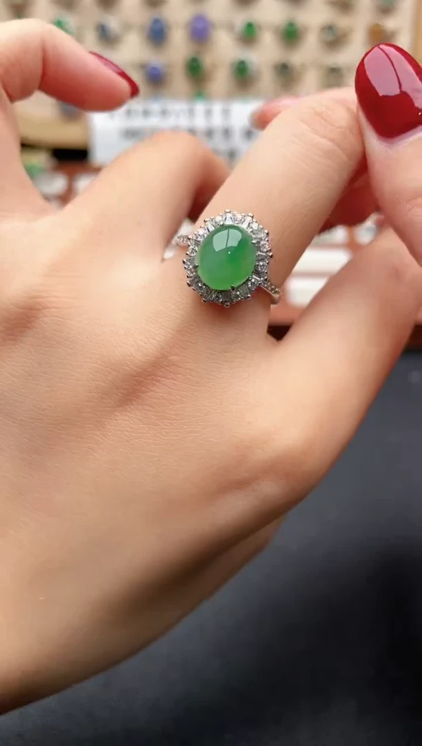 银S925镶嵌戒指翡翠一物一证一礼盒