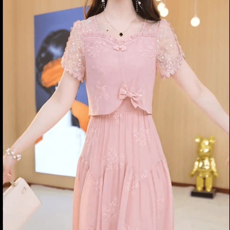 834【连衣裙】2025夏季新款时尚优雅高端蝴蝶结设计感显瘦连衣裙