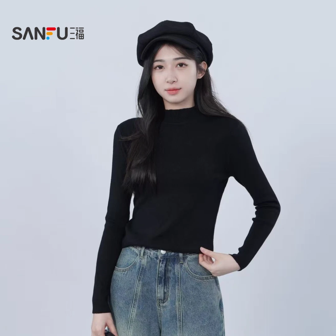 三福 冬季韩系基础百搭打底高领时尚显瘦休闲T恤514067