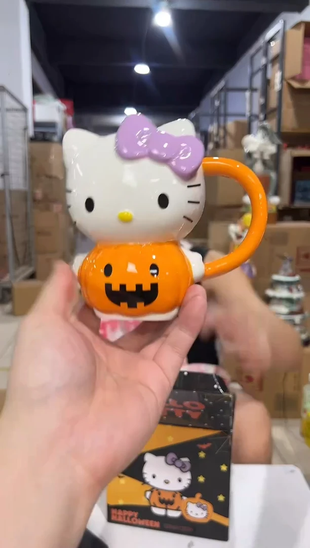 瓷片原盒万圣节kt猫南瓜水杯