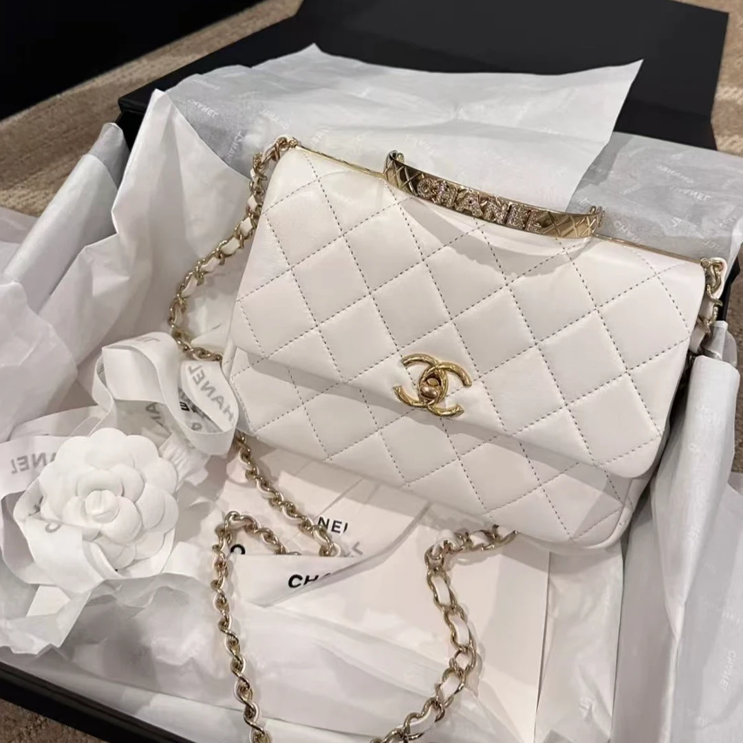 99新 Chanel/香奈儿 【杨贵妃专属】芯片/25c白色钻石手柄口盖包