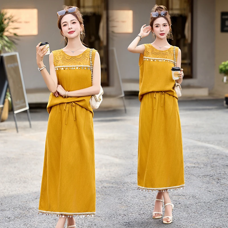 法式小香风套装裙女2025夏季新款气质设计感亮片拼接半身裙两件套